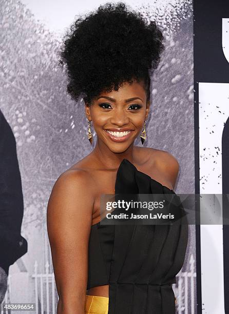Actress Teyonah Parris attends the premiere of "Straight Outta Compton" at Microsoft Theater on August 10, 2015 in Los Angeles, California.