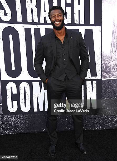 Actor Aldis Hodge attends the premiere of "Straight Outta Compton" at Microsoft Theater on August 10, 2015 in Los Angeles, California.