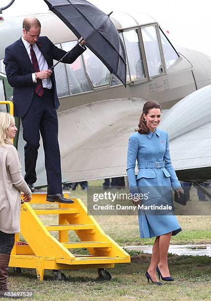 Catherine, Duchess of Cambridge and Prince William, Duke of Cambridge attend the "Knights of the Sky" exhibition at Omaka Aviation Heritage Centre in...