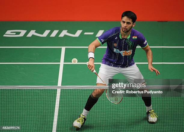 Kashyap Parupalli of India competes against Nguyen Tien Minh of Vietnam in the 2015 Total BWF World Championship at Istora Senayan on August 12, 2015...