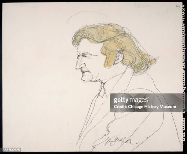 Leonard Weinglass , in a courtroom illustration during the trial of the Chicago Eight, Chicago, Illinois, late 1969 or early 1970. The Eight, or...