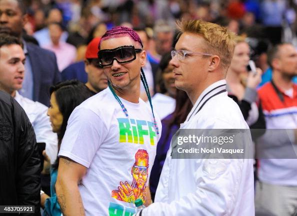 Riff Raff Rapper Basketball Riff Raff and Diplo attend a basketball game between the Oklahoma ...