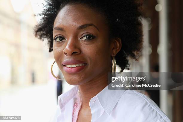 Jessica Niaty, wears an Acne dress, The Mod Collective accessories and Wilby shirt at Mercedes-Benz Fashion Week Australia 2014 at Carriageworks on...