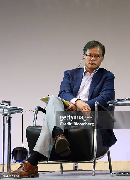 Jerry Yang, founding partner of AME Cloud Ventures, attends a session at the New Economy Summit in Tokyo, Japan, on Thursday, April 10, 2014. The...
