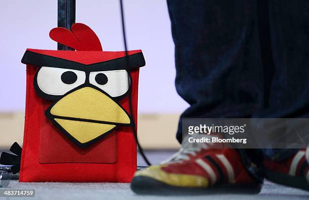 An Angry Birds bag belonging to Peter Vesterbacka, co-founder and chief marketing officer of Rovio Entertainment Oy, maker of the Angry Birds video...