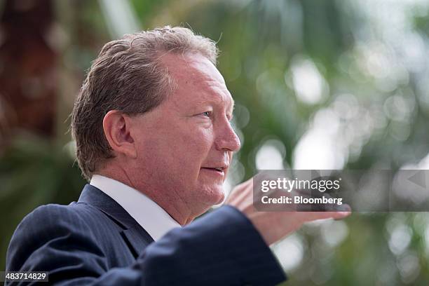 Andrew Forrest, billionaire and chairman of Fortescue Metals Group Ltd., speaks before a Bloomberg Television interview at the Boao Forum for Asia in...