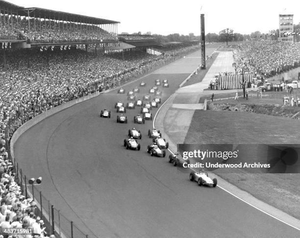 The start of the Indianapolis 500 auto race, Indianapolis, Indiana, 1959.