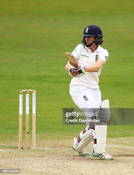 Lydia Greenway of England bats during day two of the Kia Women's Test of the Women's Ashes Series between England and Australia Women at The Spitfire...