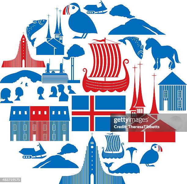 icelandic icon set - scandinavian descent stock illustrations