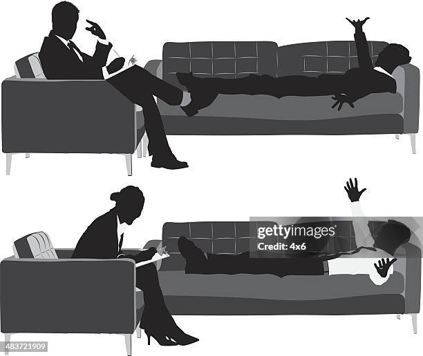 bildbanksillustrationer, clip art samt tecknat material och ikoner med business executives on couch - ligga ner