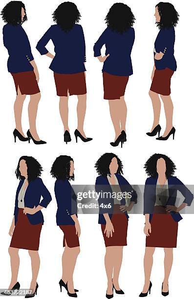 businesswoman posing with hands on hips - woman full body behind stock illustrations