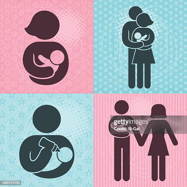 ilustraciones, imágenes clip art, dibujos animados e iconos de stock de bebé y madre de familia serie iconos (vida útil - mother and baby illustration