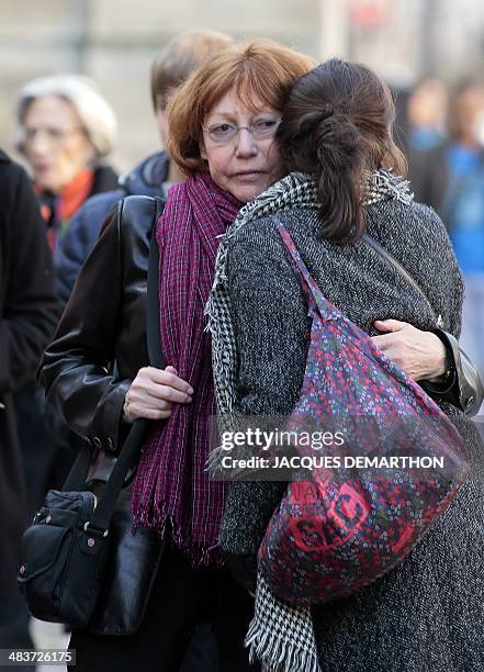 Sister-in-law Anne Wiazemsky arrives to attend the funeral of French author Regine Desforges on April 10, 2014 in Paris. Regine Desforges, an author,...