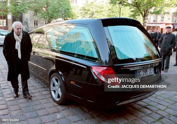 Journalist, writer and founder of the French news magazine Nouvel Observateur Jean Daniel arrives to attend the funeral of French author Regine...