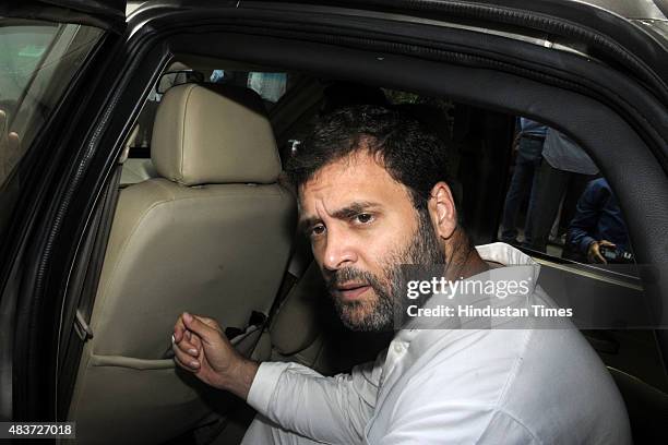 Congress Vice President and Lok Sabha Member of Parliament Rahul Gandhi addresses the media after attending the Parliament Monsoon Session on August...