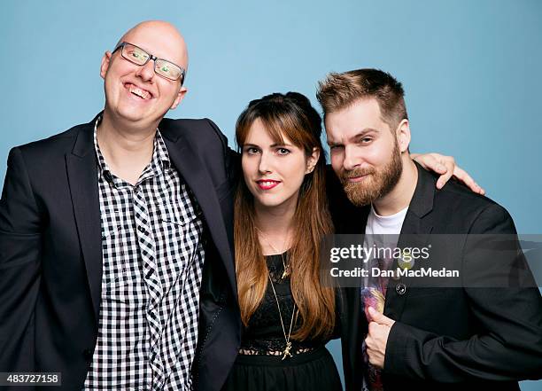 Yoann-Karl Whissell, Anouk Whissell, and Francois Simar attend the 'Turbo Kid' screening during the Sundance NEXT FEST at The Theatre at Ace Hotel on...