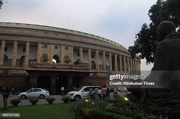 The illuminated Parliament, in preparation for 68th Independence Day on August 12, 2015 in New Delhi, India. A blast from the past and...