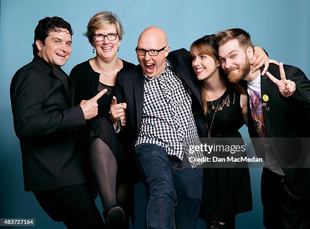 Yoann-Karl Whissell, Anouk Whissell, and Francois Simar attend the 'Turbo Kid' screening during the Sundance NEXT FEST at The Theatre at Ace Hotel on...