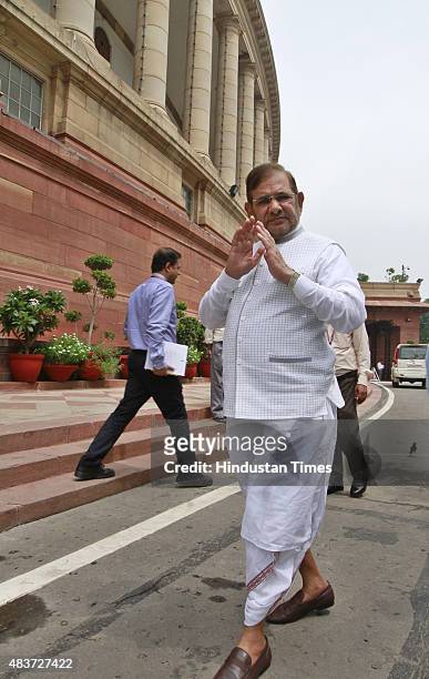 Leader Sharad Yadav during the monsoon session at Parliament House, on August 12, 2015 in New Delhi, India. A blast from the past and no-holds-barred...