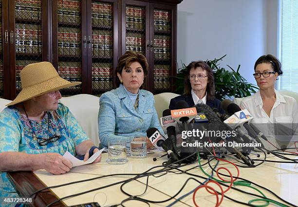 Attorney Gloria Allred speaks during a news conference with two alleged sexual assault victims and one sexual harassment victim of comedian Bill...