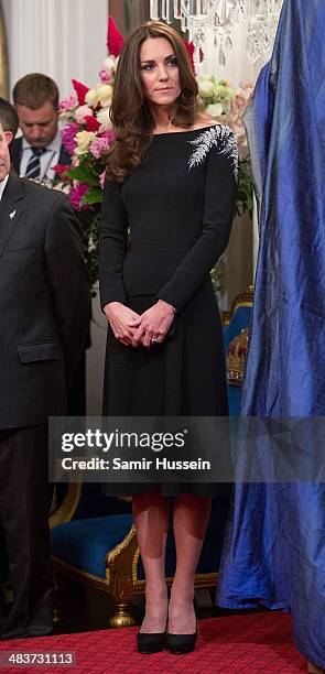 Catherine, Duchess of Cambridge attends a state reception at Government House on April 10, 2014 in Wellington, New Zealand.on April 10, 2014 in...