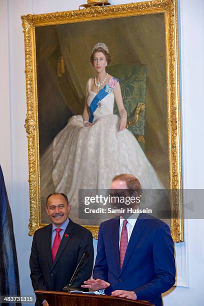 Prince William, Duke of Cambridge gives a speech ahead of unveiling a portrait of Queen Elizabeth II, painted by New Zealand artist Nick Cuthell at a...