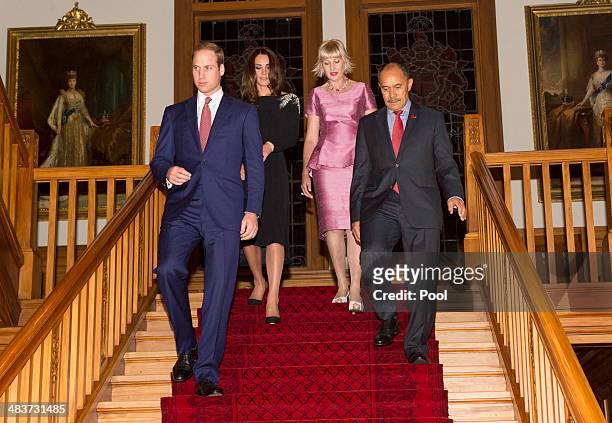 Catherine, Duchess of Cambridge and Prince William, Duke of Cambridge are seen with Lady Janine Mateparae and New Zealand Governor-General Sir Jerry...