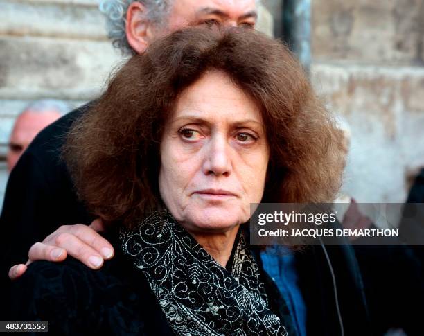 French author Noelle Chatelet leaves the church after attending French author Regine Deforges's funeral on April 10, 2014 in Paris. Regine Deforges,...