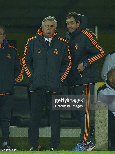 Coach Carlo Ancelotti of Real Madrid, assistant trainer Paul Clement of Real Madrid during the UEFA Champions League match between Borussia Dortmund...