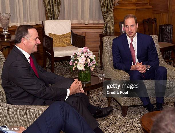 New Zealand Prime Minister John Key and Prince William, Duke of Cambridge are seen during a meeting on Day 4 of a Royal Tour to New Zealand at...