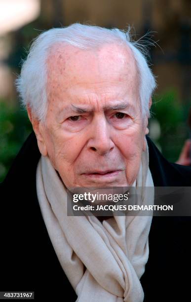 Journalist, writer and founder of the French news magazine Nouvel Observateur Jean Daniel leaves the church after attending French author Regine...