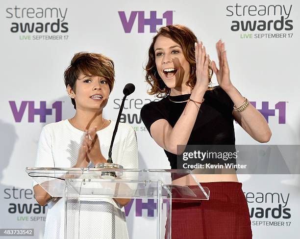 Creators Maiah Ocando and Shira Lazar announce nominations onstage during The 5th Annual Streamy Awards Nomination Celebration at Annenberg Community...