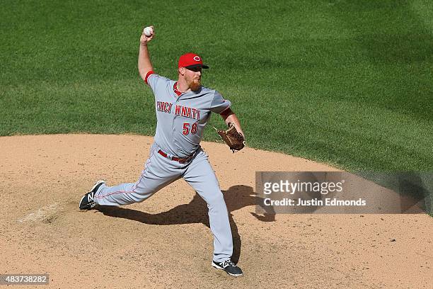 Nate Adcock of the Cincinnati Reds pitches against the Colorado Rockies at Coors Field on July 26, 2015 in Denver, Colorado. The Rockies defeated the...