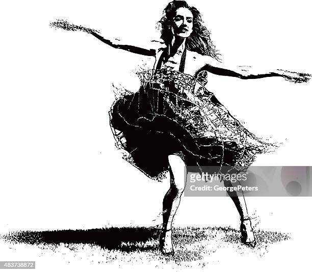 illustrations, cliparts, dessins animés et icônes de vintage femme danse latine - pin up danse