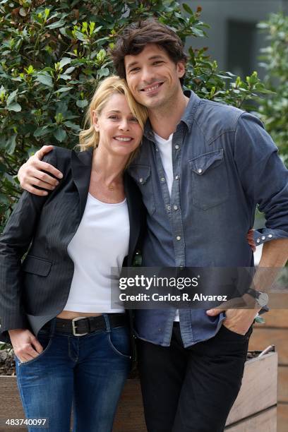 Spanish model Andres Velencoso and Spanish actress Belen Rueda promote "B&B" television serial at the Mediaset building on April 10, 2014 in Madrid,...