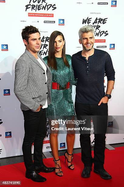 Actor Zac Efron, Actress Emily Ratajkowski and Director Max Joseph attend the 'We Are Your Friends' Premiere at Kinepolis on August 12, 2015 in...