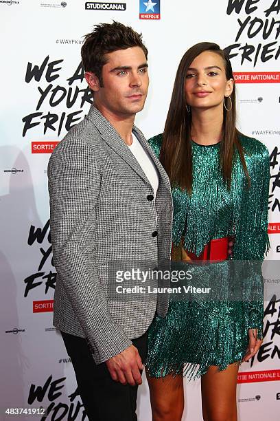 Actor Zac Efron and Actress Emily Ratajkowski attend the 'We Are Your Friends' Premiere at Kinepolis on August 12, 2015 in Lille, France.