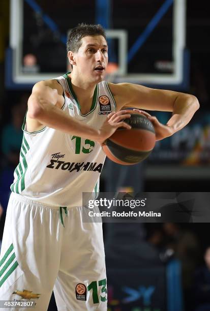 Dimitris Diamantidis, #13 of Panathinaikos Athens in action during the 2013-2014 Turkish Airlines Euroleague Top 16 Date 12 game between FC Barcelona...