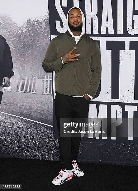 Rapper The Game attends the premiere of "Straight Outta Compton" at Microsoft Theater on August 10, 2015 in Los Angeles, California.