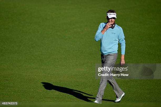 David Lynn of England walks on the second hole during the first round of the 2014 Masters Tournament at Augusta National Golf Club on April 10, 2014...