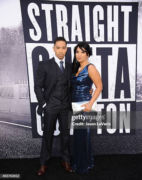 Neil Brown Jr. And Catrina Robinson Brown attend the premiere of "Straight Outta Compton" at Microsoft Theater on August 10, 2015 in Los Angeles,...