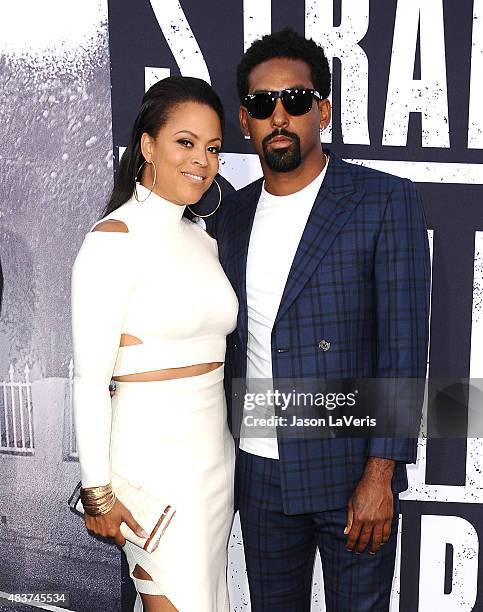 Actor Marlon Yates Jr. And Shaunie O'Neal attend the premiere of "Straight Outta Compton" at Microsoft Theater on August 10, 2015 in Los Angeles,...