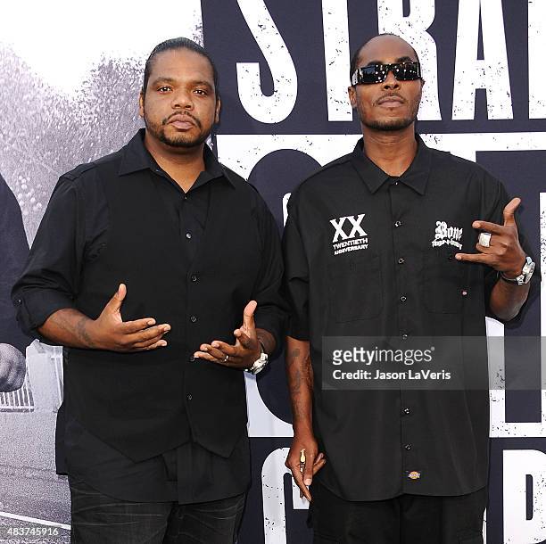 Wish Bone and Flesh-N-Bone of Bone Thugs-n-Harmony attends the premiere of "Straight Outta Compton" at Microsoft Theater on August 10, 2015 in Los...