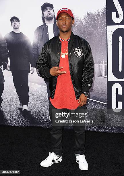 Rapper Hit-Boy attends the premiere of "Straight Outta Compton" at Microsoft Theater on August 10, 2015 in Los Angeles, California.
