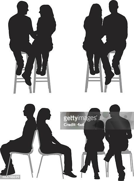 illustrazioni stock, clip art, cartoni animati e icone di tendenza di silhouette di coppia - stare seduto