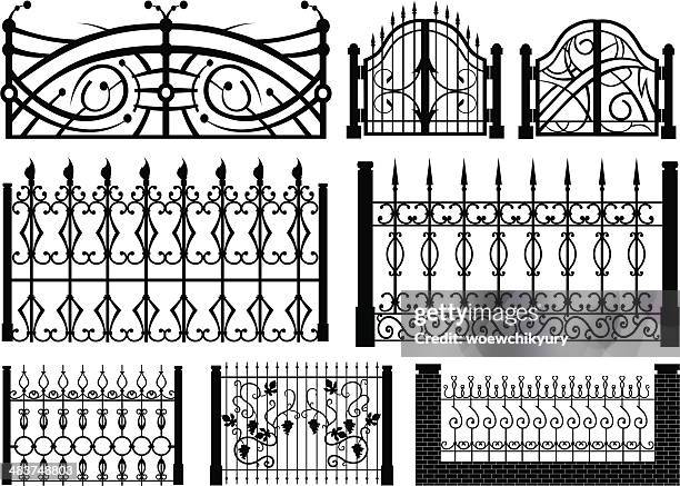 ilustraciones, imágenes clip art, dibujos animados e iconos de stock de puerta vector conjunto de hierro - cementerio