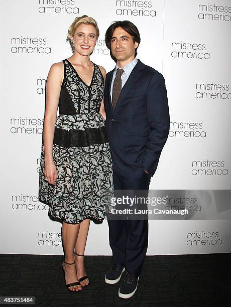 Greta Gerwig and Noah Baumbach attend the "Mistress America" New York premiere at Landmark Sunshine Cinema on August 12, 2015 in New York City.