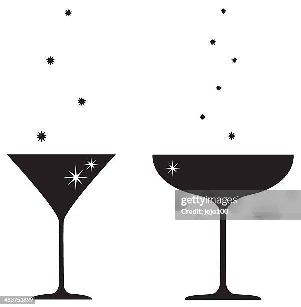 illustrazioni stock, clip art, cartoni animati e icone di tendenza di silhouette di cocktail & bicchiere di champagne - bicchiere da martini
