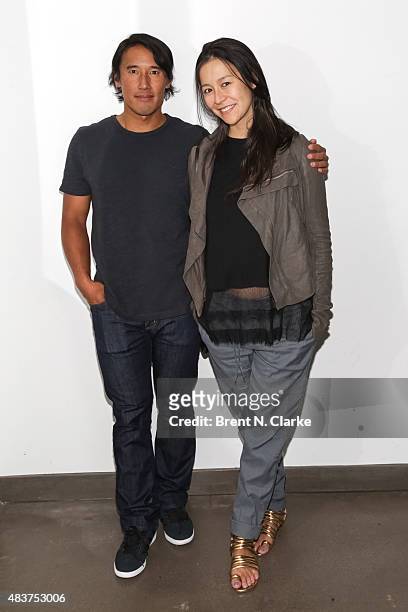 Mountaineer/director Jimmy Chin and co-director Elizabeth Chai Vasarhelyi pose for photographs during the 2015 Film Society of Lincoln Center Summer...