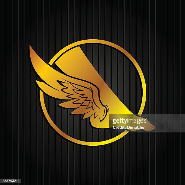 leg with wings emblem - mercury metal stock illustrations